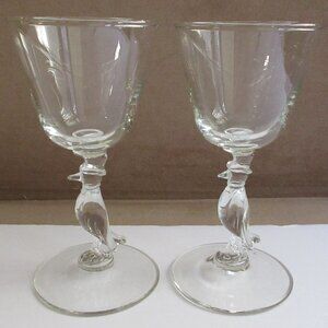 2 LIBBEY MCM Tuxedo OLD CROW in TOP HAT Cordial Cocktail Wine Whiskey Glass Stem